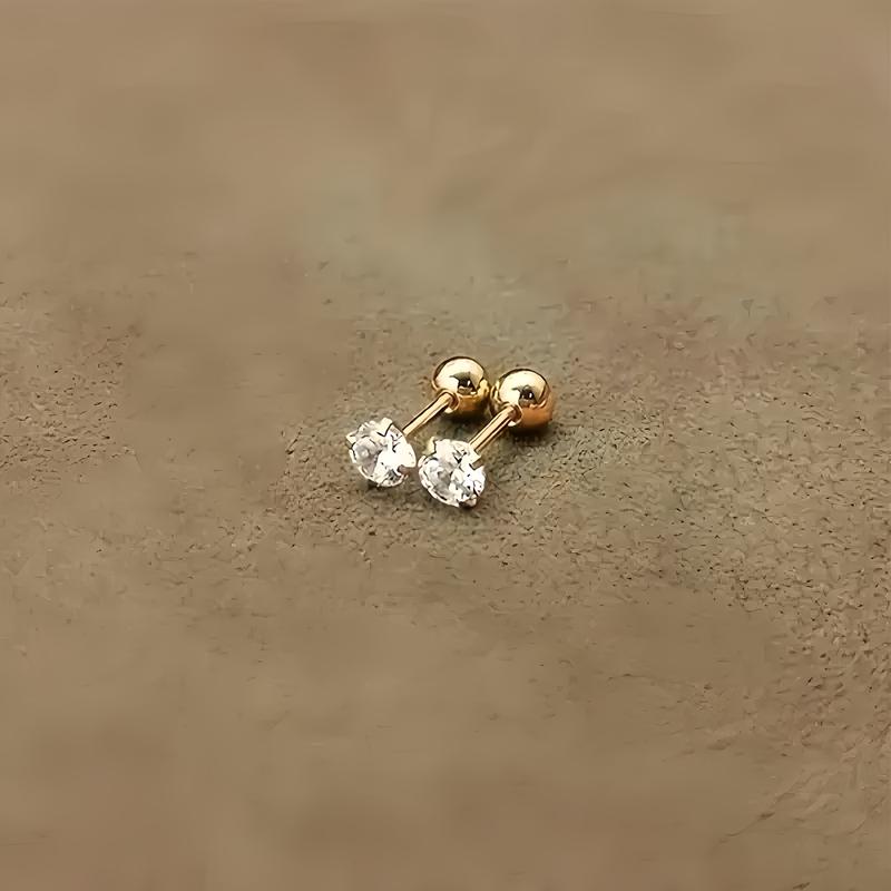 3 Pairs Gold Stainless Steel Cubic Zirconia Stud Earrings