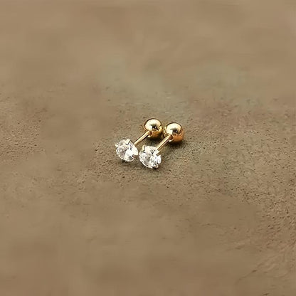 3 Pairs Gold Stainless Steel Cubic Zirconia Stud Earrings