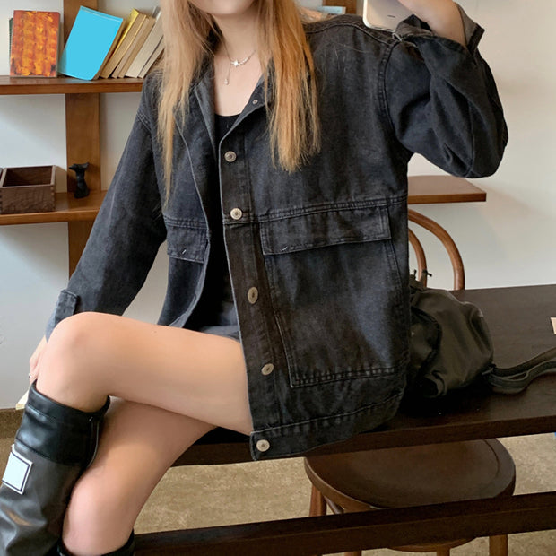 Denim Coat Vintage Cardigan Single Breasted Top