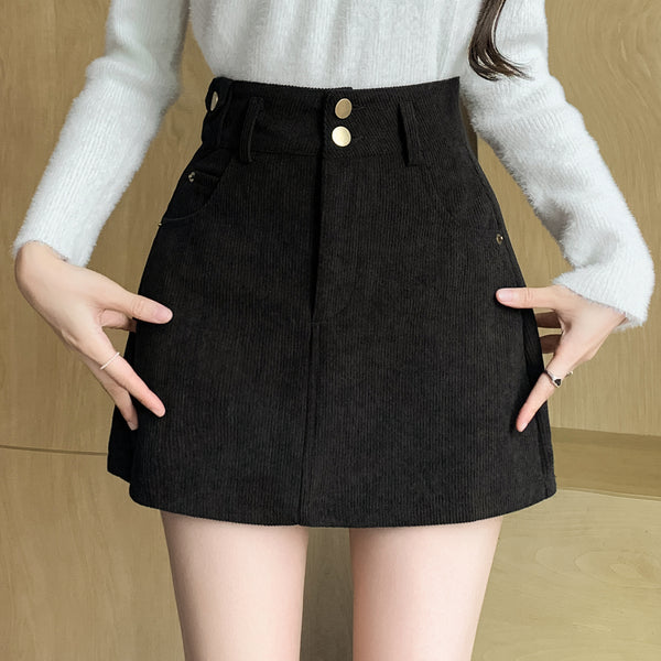 Corduroy Vintage A-Line High-Waisted Short Skirt