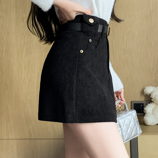 Corduroy Vintage A-Line High-Waisted Short Skirt
