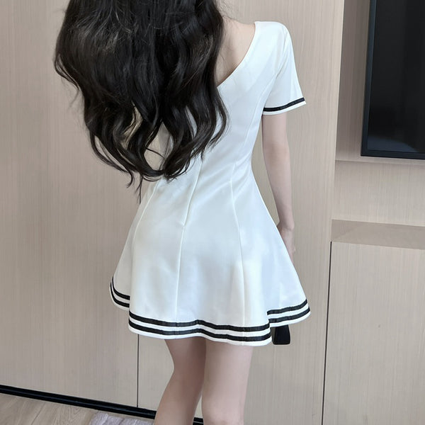Double-Breasted Strappy Uniform Short-Sleeved Dress