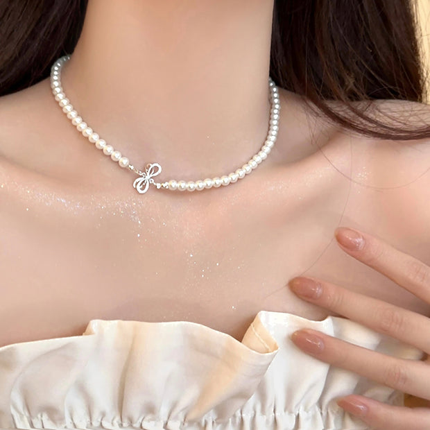 Bow knot pearl necklace clavicle chain accessories