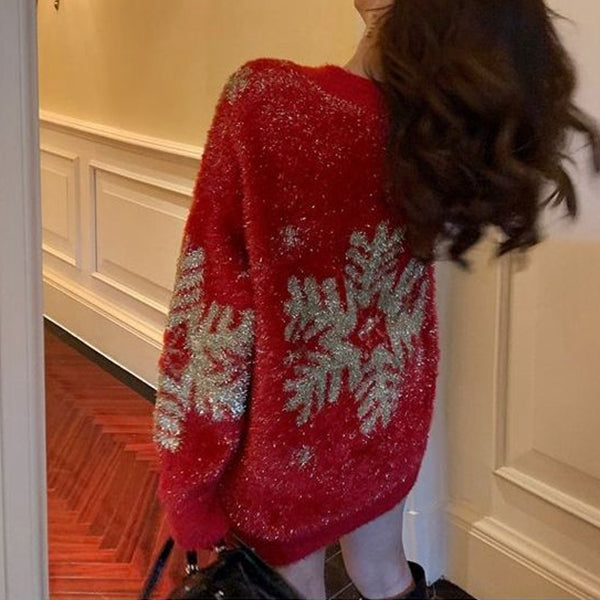 Snowflake long sleeve crew neck christmas sweater
