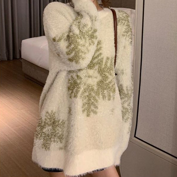 Snowflake long sleeve crew neck christmas sweater