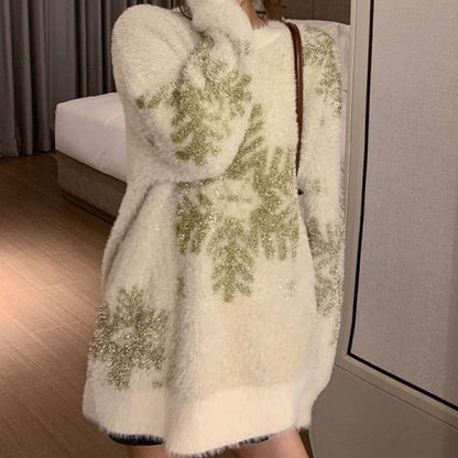 Snowflake long sleeve crew neck christmas sweater