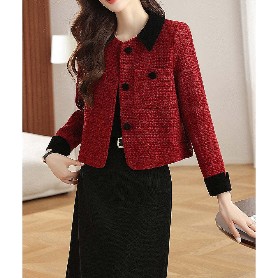 Red Collared Wool-Blend Coat