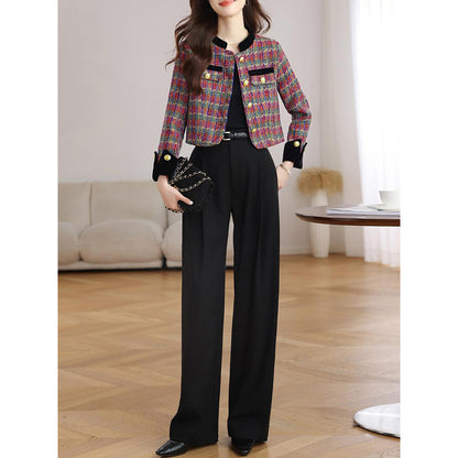 Stylish Velvet Plaid Jacket