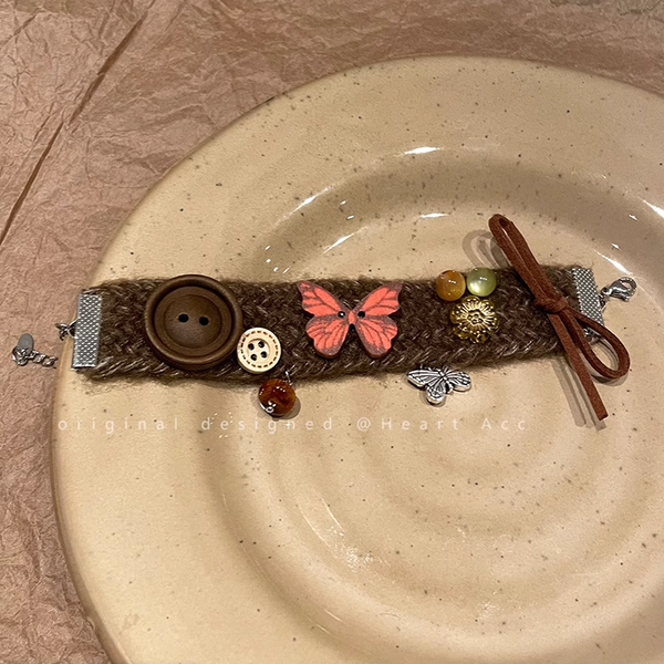 Vintage Hand-Woven Butterfly Necklace Button Versatile Bracelet