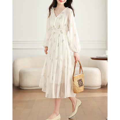 French-Style White Floral Dress