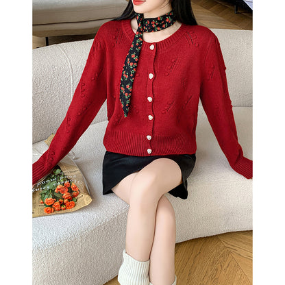 Retro Cable Knitted Heart Button Cardigan