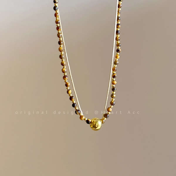 Tiger Eye Stone Double Layer Necklace Stacked Clavicle Chain