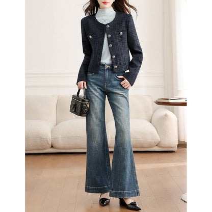 Casual Blue Cropped Jacket