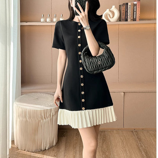 Black Ice Silk Short-Sleeved Knit Dress