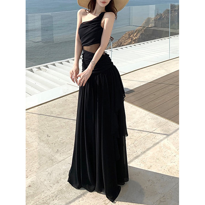 Summer Black One-Shoulder Backless Dress