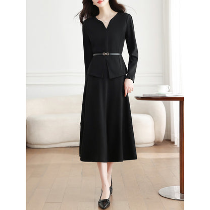 Black Long-Sleeved Top And Skirt Two-Piece Set