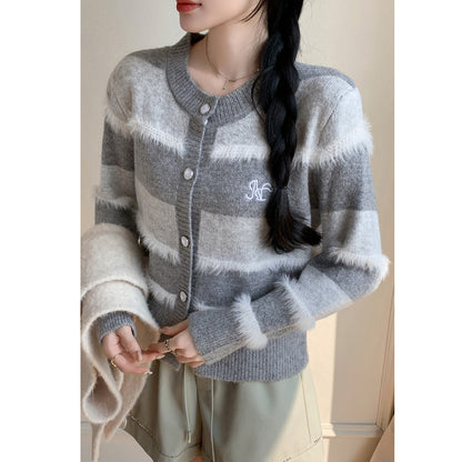 French Retro Colorful Striped Cardigan Jacket