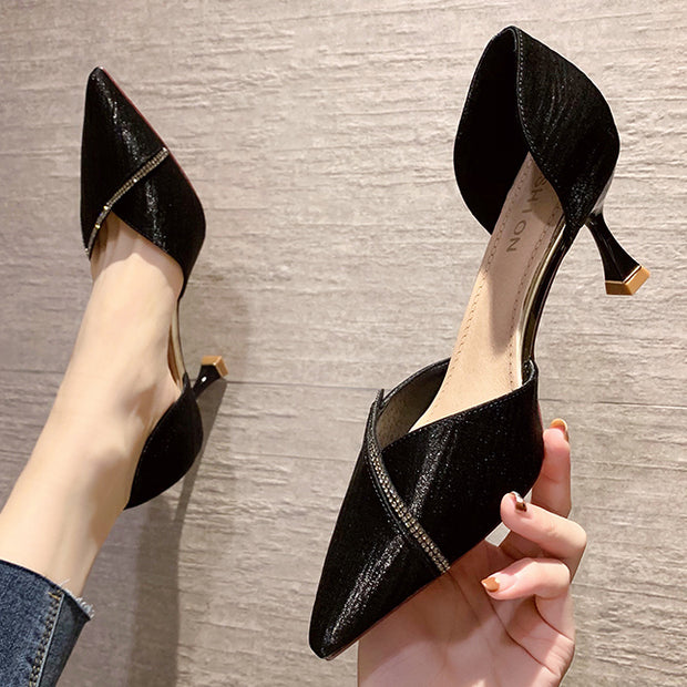 High heels pointed toe stiletto shallow mouth hollow shoes