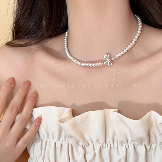 Bow knot pearl necklace clavicle chain accessories