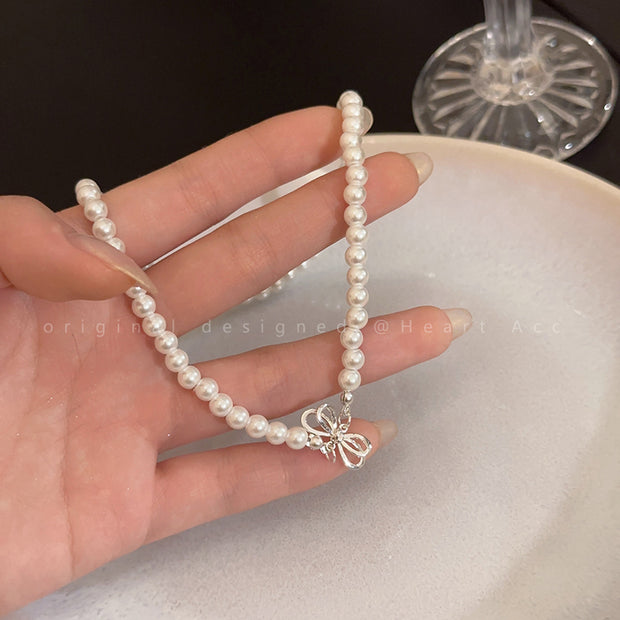 Bow knot pearl necklace clavicle chain accessories