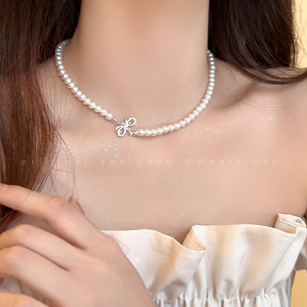 Bow knot pearl necklace clavicle chain accessories