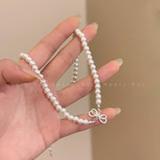 Bow knot pearl necklace clavicle chain accessories