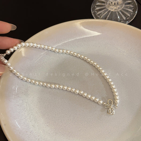 Bow Knot Pearl Necklace Clavicle Chain Accessories