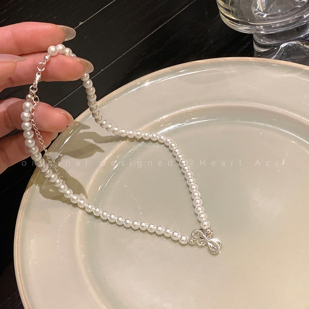 Bow knot pearl necklace clavicle chain accessories