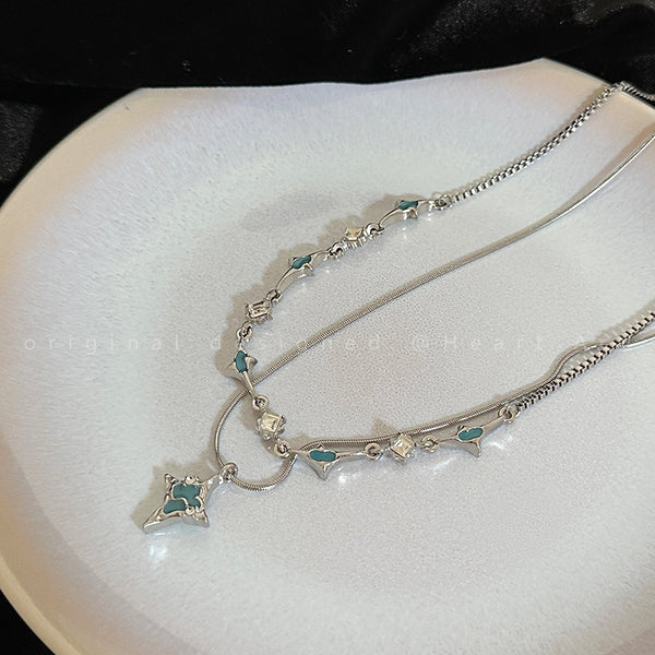 Double-Layer Stacked Four-Pointed Star Necklace Collarbone Chain