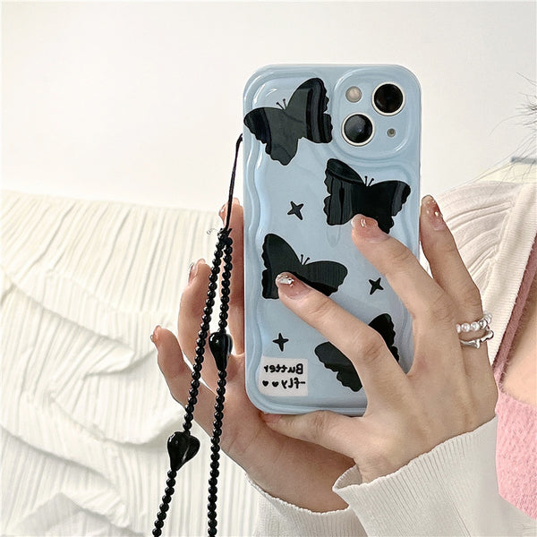 Sea Salt Blue Butterfly Chain Shockproof Protective Case