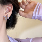 Hollow bow zircon temperament all-match stud earrings