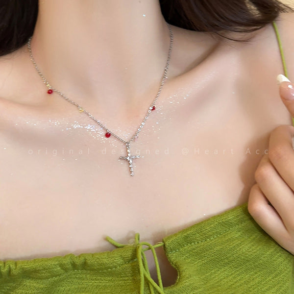 Zircon Cross Pendant Delicate Clavicle Chain Stacking Necklace
