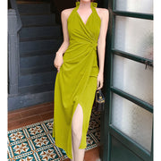 Retro hanging neck lace cami brick dress