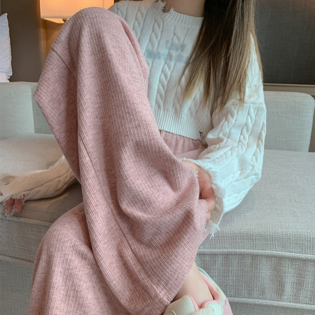 Wide-leg pants high waist straight cashmere trousers