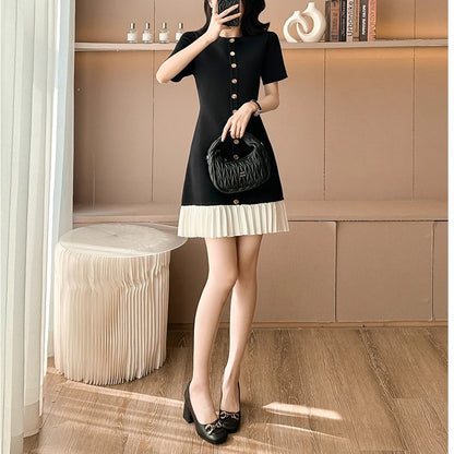 Black Ice Silk Short-Sleeved Knit Dress