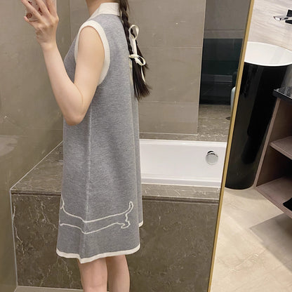 Polo Collar Elegant Knitted Vest Dress