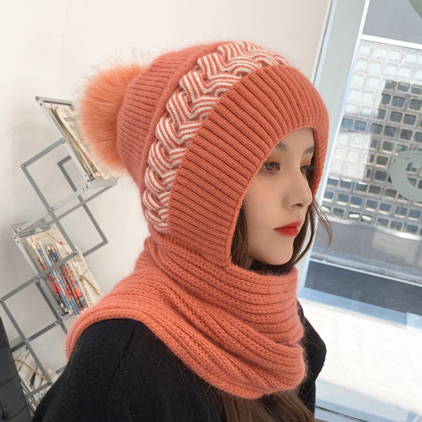 Hat Integrated Scarf Earmuffs Woolen Knitted Warm Ear Protection