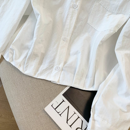 Long-Sleeved Pure Cotton Shirt With A Shawl