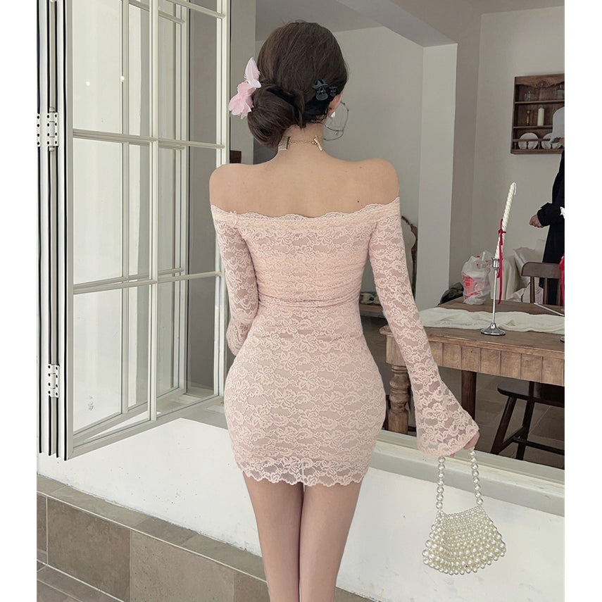 Sexy Off-The-Shoulder Lace Long-Sleeved Dress