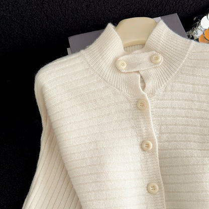 Stylish Stand-Up Collar Knit Cardigan
