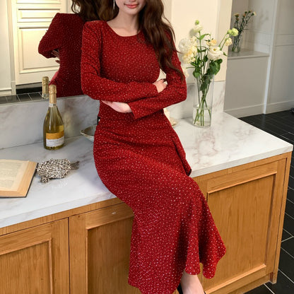 Red Rhinestone Evening Gown