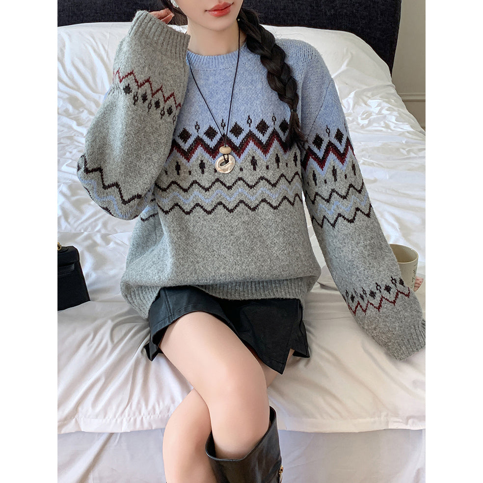 Colorblock Crew Neck Pullover Sweater