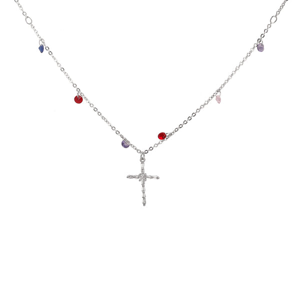 Zircon Cross Pendant Delicate Clavicle Chain Stacking Necklace