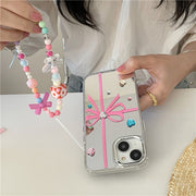 Pink bow colorful diamond mirror creative protective case