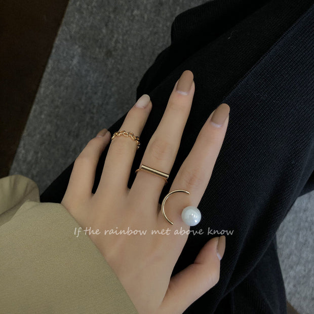 Pearl Index Finger Exquisite Set Adjustable Tail Ring