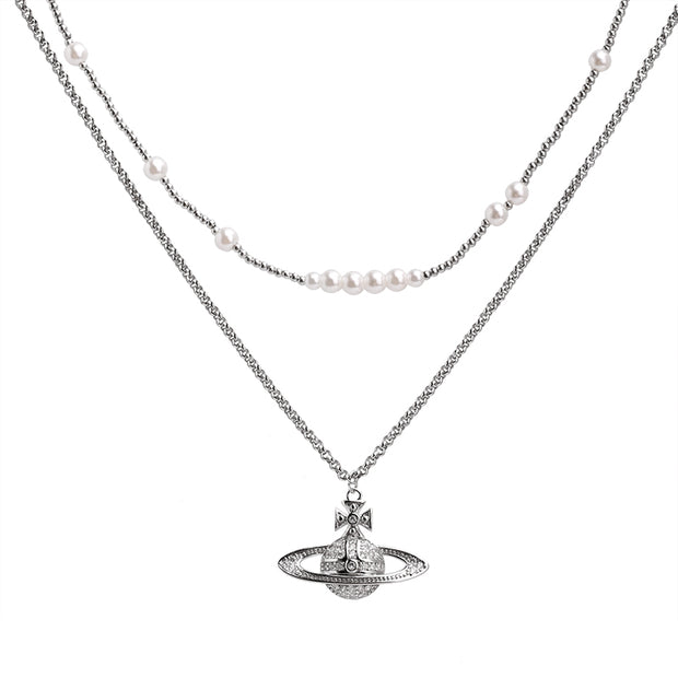 Pearl double layer versatile clavicle chain necklace