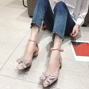 Bowknot sequined shallow mouth buckle sandals