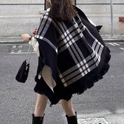 Plaid shawl sweater cape reversible blanket knitted coat
