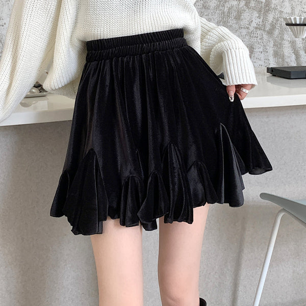 Irregular Velvet High-Waisted Versatile Short Skirt