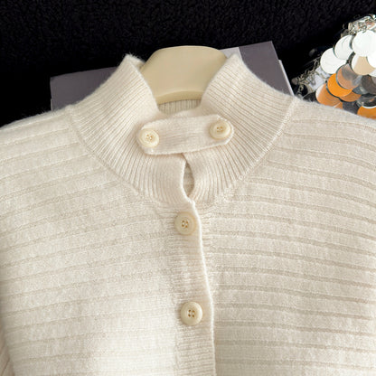 Stylish Stand-Up Collar Knit Cardigan
